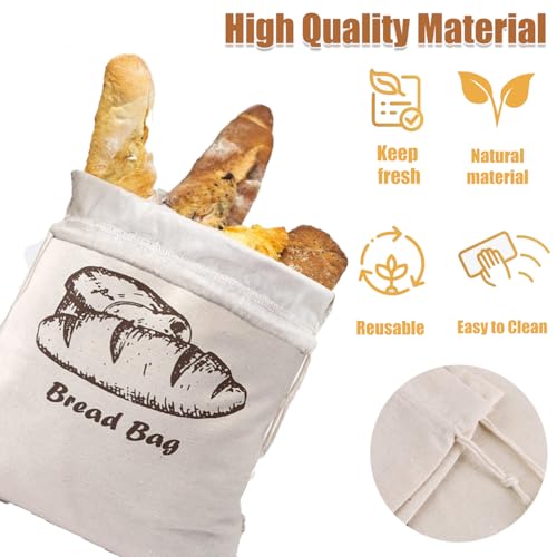 Sac à Pain Tissu 2 Sacs à Pain en Lin avec Doublure TPU Réutilisables pour Conservation Fraîcheur 45x30cm Grand Stockage pour Pain, Légumes, Fruits - KAMHBE – vue 4