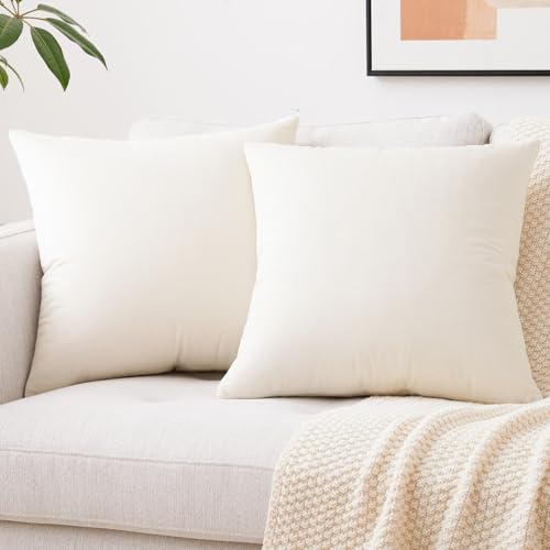 Image of Mixhug Decorative Throw Pillow Covers, Velvet Cushion Covers, Solid Throw Pillow Cases for Couch and Bed, Cream, 16 x 16 Inches, Set of 2