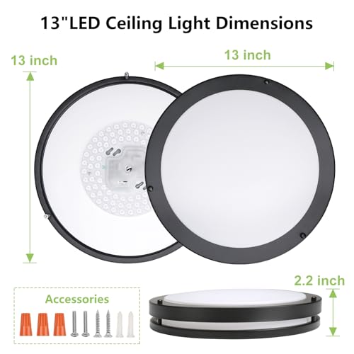 Image of Flush Mount Ceiling Light - 4 Pack 13″ 36W 3000K /3500K /4000K /5000K /6000K Dimmable Led Ceiling Light Fixture for Kitchen Hallway Bedroom Bathroom (4, Black, 13 Inch)