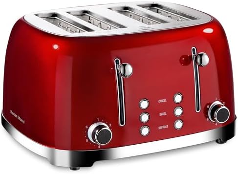 Roter Mond 4 Slice Toaster Retro Stainless Steel with Bagel Defro...