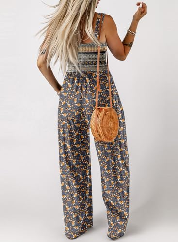 Dokotoo Womens Casual Loose Overalls One Piece Sleeveless Jumpsuits for Women Stretchy Wide Leg Long Pant Rompers Jumpsuit Printed 2026 Fashion Xsmall Blue — view 3
