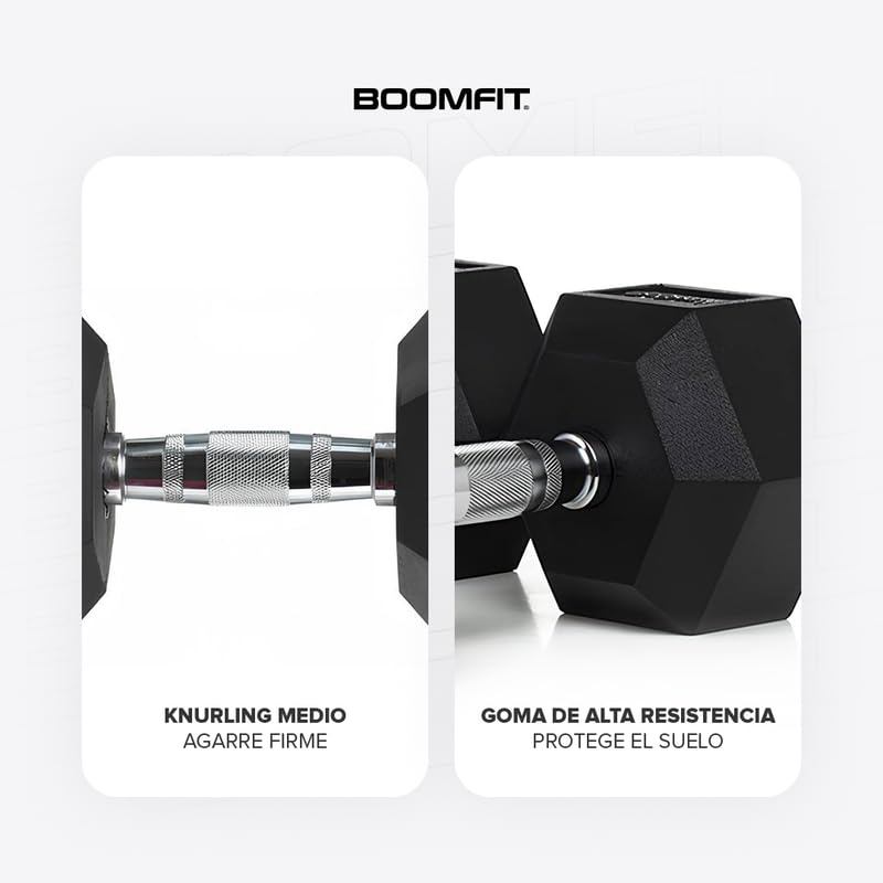 BOOMFIT Hex-Hanteln Paar mit Gummi-Beschichtung und rutschfestem Griff | Kurzhantel-Set für Krafttraining Zuhause | Bodenschonend Antirutsch | Erhältlich von 1 bis 50 kg pro Hantel
