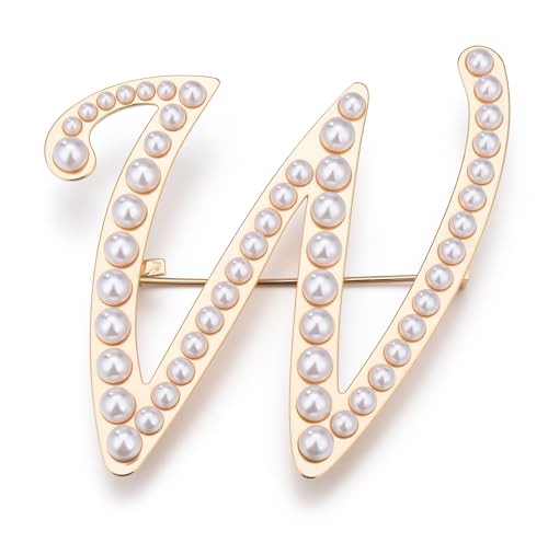 Image of Initial Letter Brooch Pin Pearl Letter Brooches Golden Pins Accessories Jewelry Birthday Chrisrmas Gift for Women