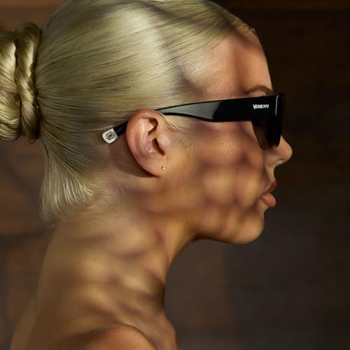 DIFF | Wednesday Wednesday Addams Sunglasses for Women UV400 Protection, Midnight Black + School Uniform Stripes w/Raven Lenses4