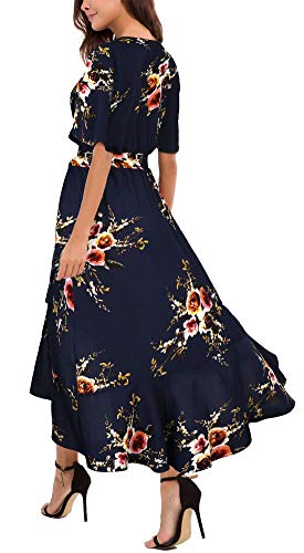 Image of Kormei Womens Short Sleeve Floral Maxi Dress High Low V-Neck Flowy Party Long Dresses