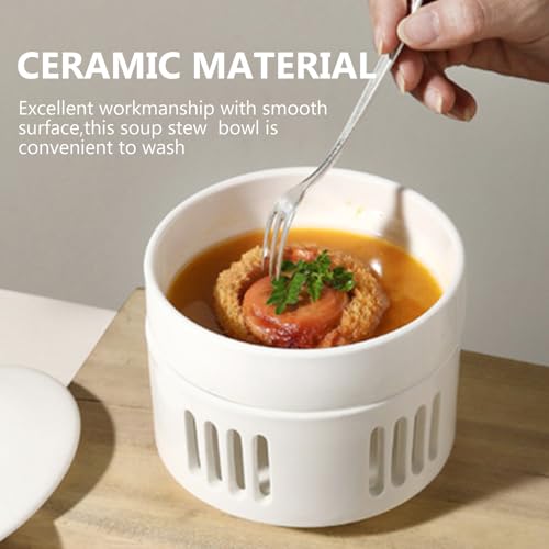 Bol chauffant décoratif céramique blanche pour soupes chaudes à table