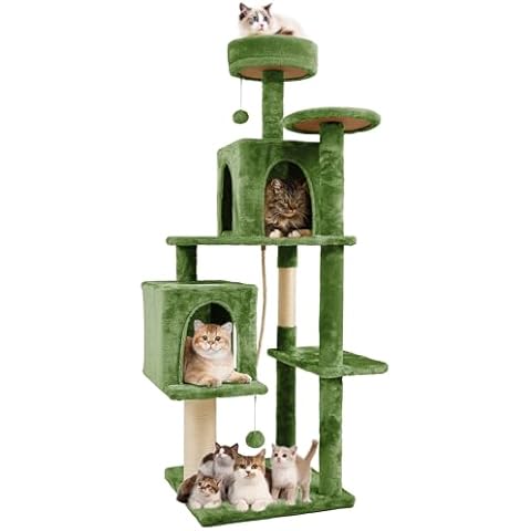 TSCOMON 58 Inch Cat Tree Cat Tower for Indoor Cats Tall Cat Condos Scratching Post with Hanging Toy Cat Furniture for Kitten Pets Play, Green Cover
