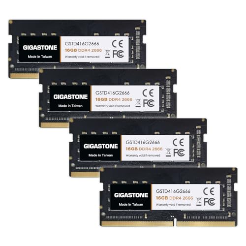 【DDR4 RAM】GIGASTONE 64GB Kit (4x16GB) DDR4 2666MHz (2400MHz or 2133MHz) PC4-21300 (PC4-19200/17000) CL19 1.2V SODIMM 260 Pin Unbuffered Non ECC High Performance Notebook Laptop Memory Upgrade