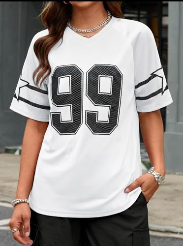 Image of LovelyWholesale Women's Oversized V Neck Jersey Shirts Summer Football Graphic Tee