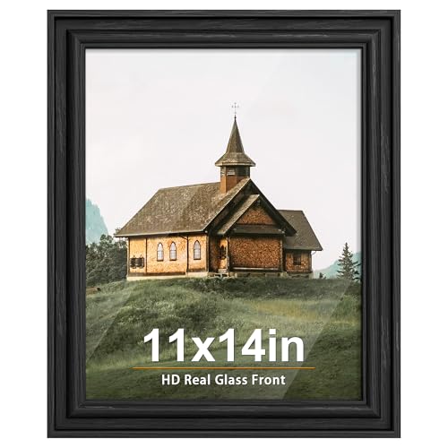 PEALSN 11x14 Picture Frame with Real Glass Front and Black Backboard