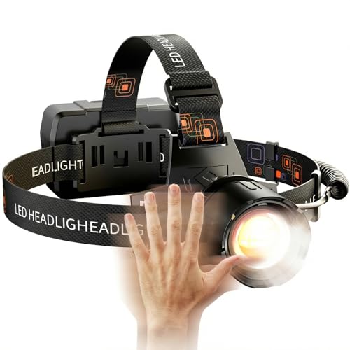 SKYFIRE Rechargeable Headlamp 3000 Lumens Motion Sensor, LED Super Bright Head lamp with 7500mAh Battery, Zoomable 13 Modes 90° Adjustable Waterproof Head Light for Running Cycling Camping Hiking