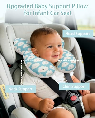 Image of KAKIBLIN Baby Travel Pillow, Baby Neck Pillow for Car Seat, U-Shaped Head and Neck Support for Stroller Pushchair, Soft Cooling Breathable Infant Head Pillow for Newborn Toddler