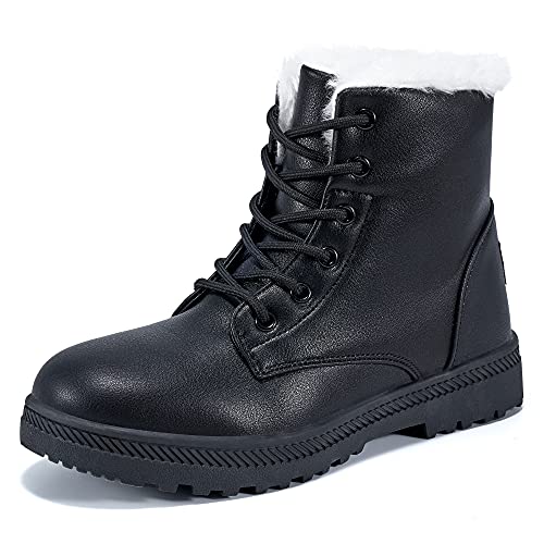 HARENCE Winter Snow Boots for Women Comfortable Outdoor Anti-Slip Ankle Boots Suede Warm Fur Lined Booties Lace Up Flat Platform Shoes