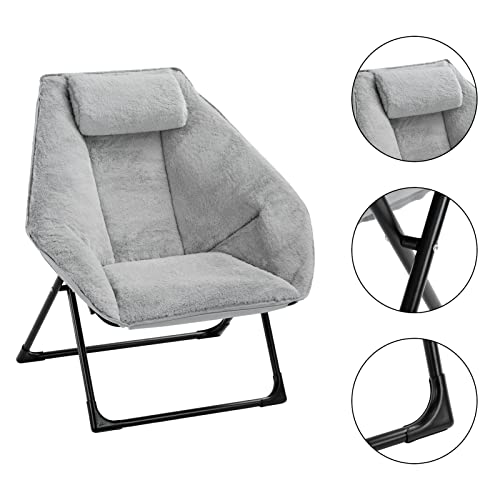 Acozyhom Suede Fabric Hexagon Moon Chair, Folding Lazy Chair With Thick Cushion And Metal Frame, Accent Lounge Lazy Chair, Leisure Padded Seat For Living Room, Balcony, Bedroom, Office, Grey #TOP3