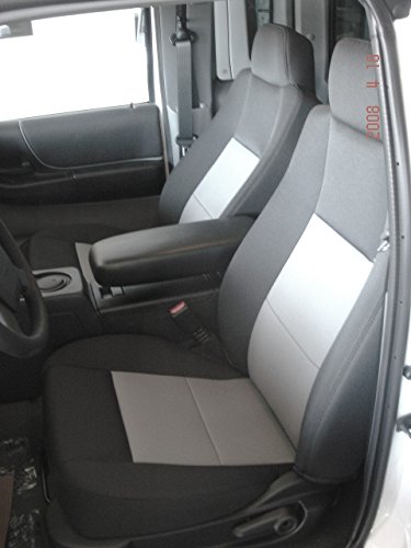 Durafit Seat Covers Made to fit 2004-2005 Ford Ranger Bucket Seats with Molded Headrests. Made in Two Tone Black and Gray Twill