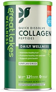 Great Lakes Wellness Collagen Peptides Powder Supplement for Skin Hair Nail Joints - Unflavored - Quick Dissolve Hydrolyzed, Non-GMO, Keto, Paleo, Gluten-Free, No Preservatives, Halal - 16 oz Canister