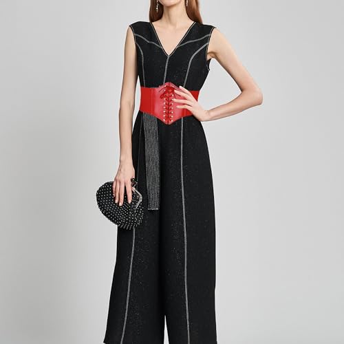 Ayliss Women Elastic Wide Band Tied Waspie Corset Waist Cincher Belt,Black2