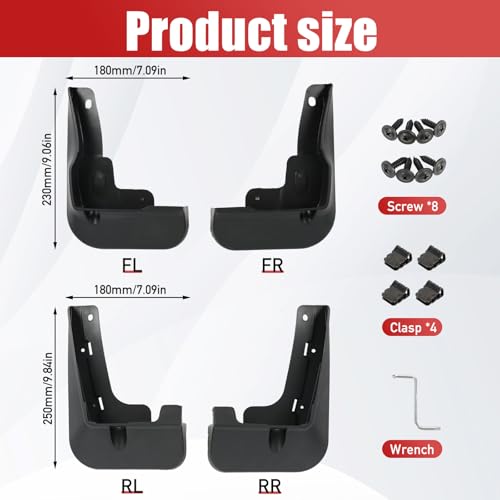 Image of Mud Flaps Splash Guards Front & Rear 4 Piece Kit for 2025 Toyota Camry Hybrid SE /XSE XV80, Durable ABS Mudguards