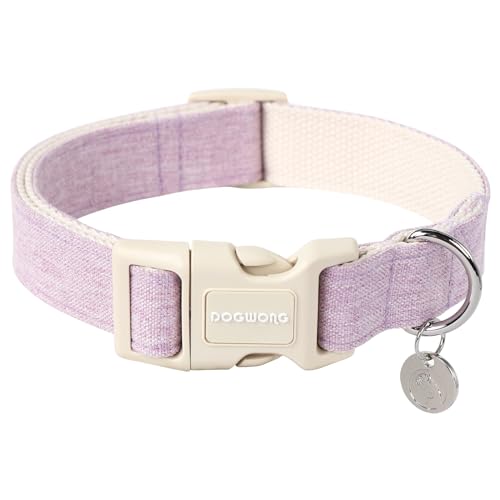DOGWONG Cotton Hemp Dog Collar, Heavy-Duty Purple Dog Collar Adjustable Soft Natural Fabric Pet Dog...
