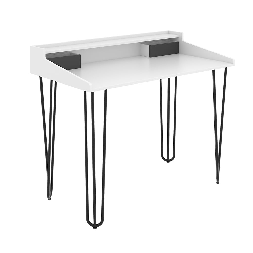 Vicco Escritorio Sannar, Blanco/Negro, 110 x 60 cm con cajones
