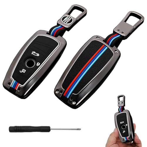 CHUMHU Zinc Alloy & Silicone BMW Key Cover Black Compatible with BMW 3/5/7 Series X1-X7 iX Universal Fit
