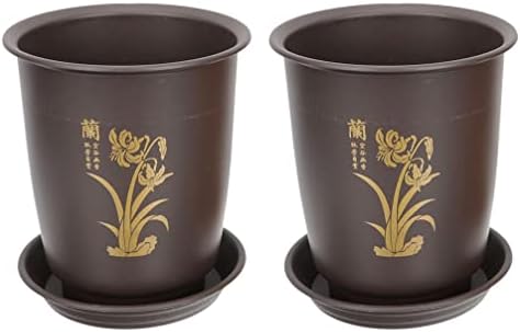 Yardwe 2 Sets Round Orchid Pot Plastic Breathable Flower Pot Bonsai Container Chinese Plant Pot Succulent Cactus Planter with Trays for Home Office Desk Shelf Decor Black