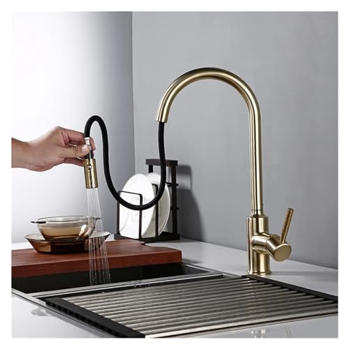 Robinet de cuisine extractible en or brossé, mitigeur rond haut de gamme