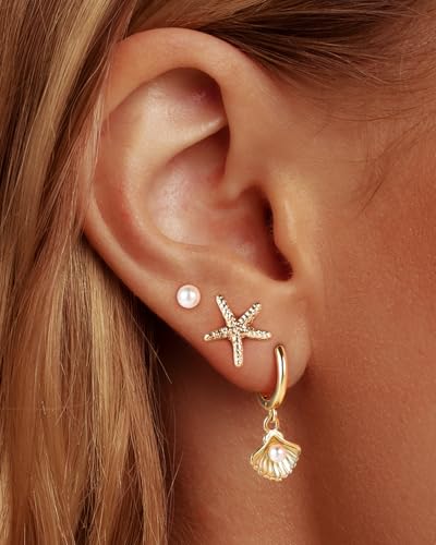 SPORCLO Gold Earrings for Women Hypoallergenic 14K Gold Plated 3 Pairs Huggie Dangle Hoop Earrings Set Surgical Steel Cubic Zirconia Stud Earring Cartilage Piercing Jewelry2