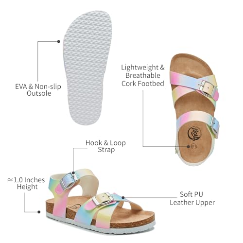Image of Trary Girls Sandals Open Toe Casual Summer Shoes with Cork Footbed Comfortable Flat Sandals for Little Kids
