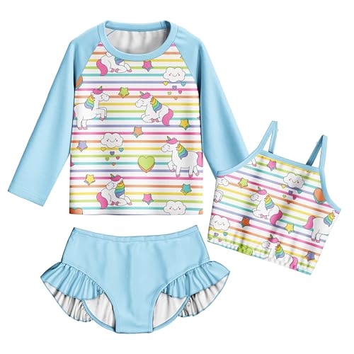 Image of LQSZ Girls Rash Guard Sets Long Sleeves Swimsuit 3 Pieces Tankini Bathing Suit Swimwear for Girls 3-12 Years