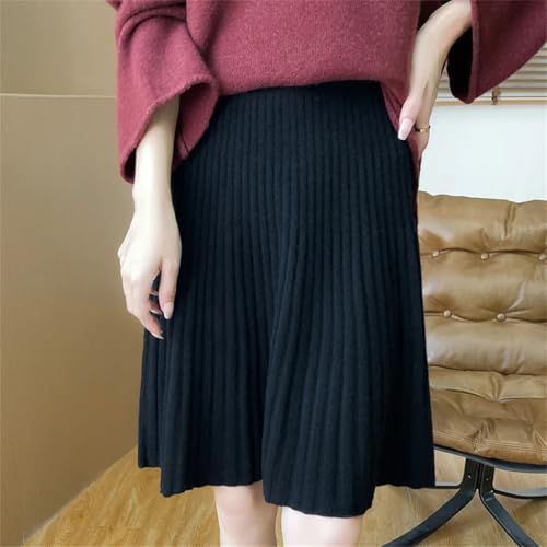 Women Autumn Winter Wool Knit Skirt High Waist A-Line Elastic Slim Drape Warm Skirt3