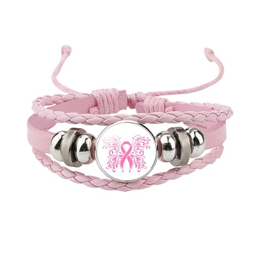 Pulsera De CáNcer De Mama Breast Cancer Bracelet Pulseras el cáncer de mama Pulsera de concientización Accesorio elegante y significativo en colores de apoyo Pulsera De CáNcer De Mama (9x9x3cm)