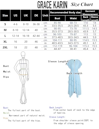 GRACE KARIN Damen Sommerkleid Lässig Rüschen Ärmel V-Ausschnitt Elastische Taille A-Linie Kleid – Bild 6