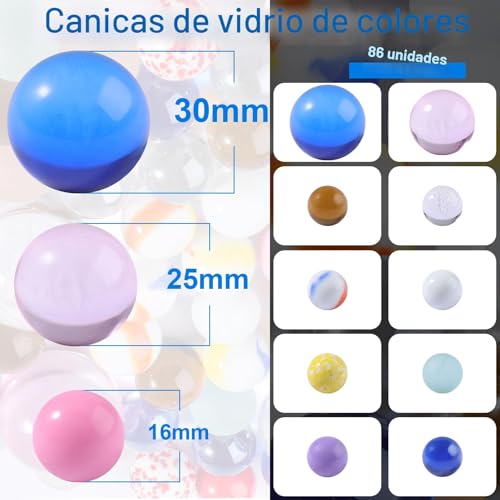 Miniatura 2 de Zigefofo 86 Piezas Canicas Cristal De Colores Canicas Vidrio Grandes Y Pequeños Bolas De Cristal Canicas Multicolor Glass Marbles Para Niños Juego De Canicas Decoración De Plantas, 16 25 30 Mm