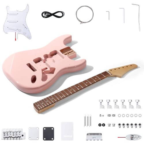 Image of Leo Jaymz DIY ST Style Electric Guitar Kits,Spray-painted Mahogany Body,Laurel Wood Fingerboard and Maple Neck, including all Components (ST-Light Pink New)