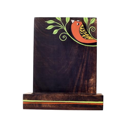 Image of AAKRITI ART CREATIONS Birdsong Brown Hand-Painted Wall Shelf | Floral Wooden Shelves Wall Hanging Shelf | Matte Finish Decorative Shelf for Living Room, Bedroom & Gifting