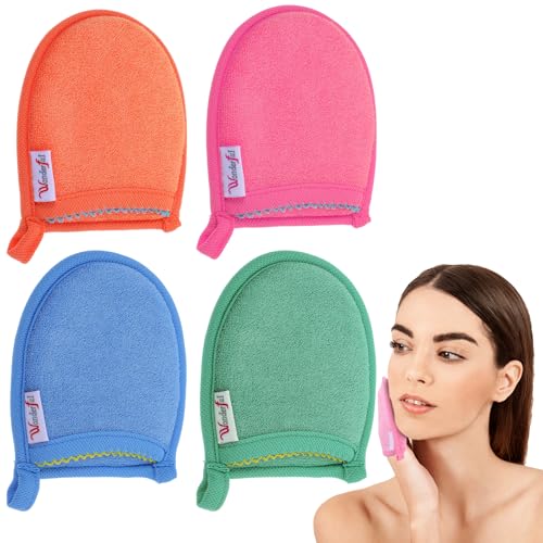 Ptwola 4 Pcs Exfoliating Facial Scrubber Mitt Face Cleanser Wash Mittens Exfoliator Deep Face...
