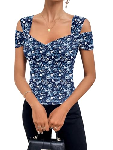 Image of Blingfit Cold Shoulder Tops Summer Tunic Shirts for Women T Shirts V Neck Short Sleeve Casual Tees Blouses 2026