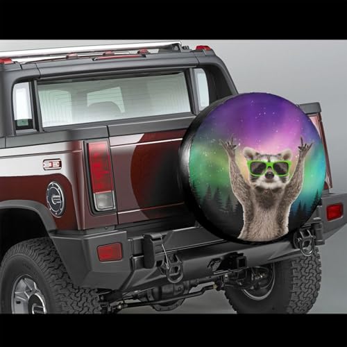 Image of Raccoon Aurora Spare Tire Cover for Rv Trailer Camper Truck SUV - Cute Raccoon Animal Wheel Protectors Cover Waterproof Fabric for Travel Camping Outdoor,Universal Fit,15 inch
