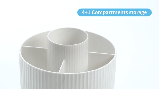 Marbrasse Desk Organiser,360-Degree Rotating Pen Holder for Accessories with 5 Compartments Pencil Organiser, Pen Storage Box Caddy for Office,Home (White)