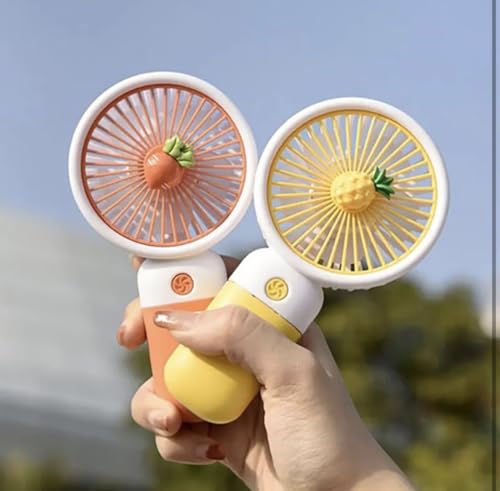 Image of Portable Mini Handheld Fan, USB Rechargeable, Fruit Design, with Desktop Stand, Button Control, Protective Net Cover- Avocado theme