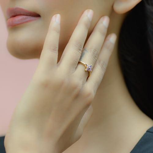 4-Stone Purple, Green & Red CZ Fashion Rings | Marquise Cut | Flash Yellow Plated Brass | Size 7 | Lightweight Daily Wear Jewelry2