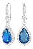 Diamond Dangle Earrings for Women Silver/Gold Plated Crystal Rhinestone Birthstone Drop Dangling Teardrop Earring Set Wedding Costume Jewelry Gift for Women White Gold Plated Blue Topaz