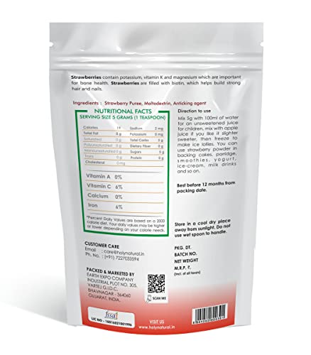 Holy Natural - The Wonder of World Holy Natural Strawberry Powder -(50 Gm),Sweet&Delicious,Make For Juice,Cake,Smoothie,Ice-Cream,Candy,Dessert.