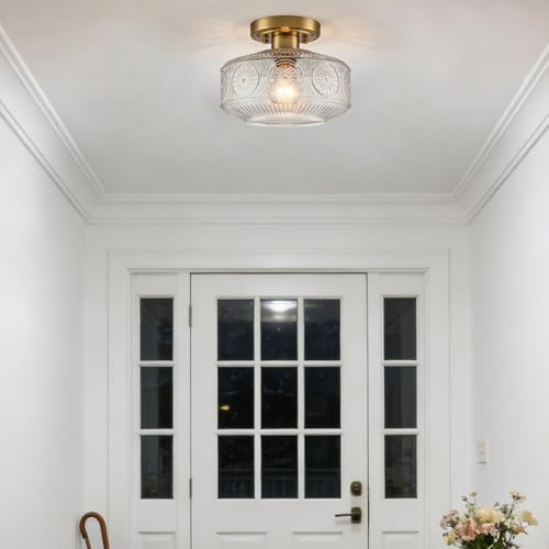 Image of DAYCENT Gold Semi Flush Mount Light 9-Inch Clear Glass Light Fixtures
