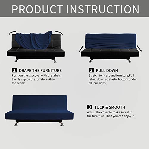 Image of Easy-Going Stretch Medium Futon Slipcover Armless Futon Cover Navy | Sofa Bed Furniture Protector Without Armrests with Elastic Bottom for Kids, Soft Jacquard Machine Washable