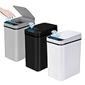 3 Pack Bathroom Trash Can with Lid, 2.5 Gallon Small Slim Trashcan, Automatic Trash Can Touchless, Motion Sensor Waterproof Plastic Trash Bin for Bedroom Kitchen Office Living Room (Black+Gray+White)