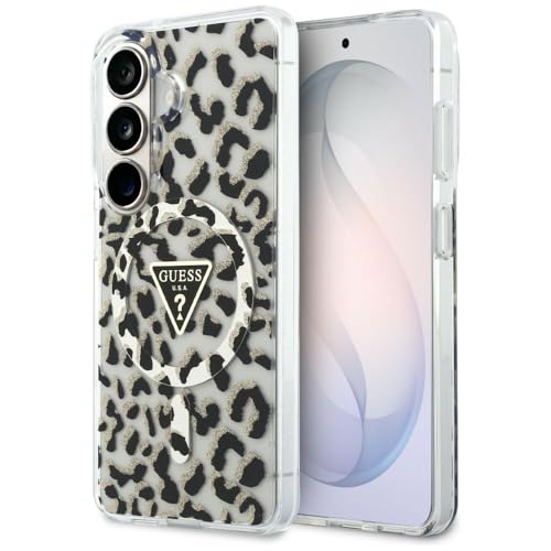 CG MOBILE Guess IML imprimé léopard triangulaire compatible avec MagSafe Coque pour Samsung Galaxy S26 (noir)