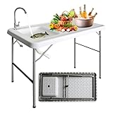 Timoau Portable Fish Cleaning Table with Sink – 42.5' Folding Camping Sink Station, Heavy-Duty Outdoor Fillet Table w/ 360° Faucet, Drain Hose – for Fishing, Beach, Dock, Picnic, Patio (White)