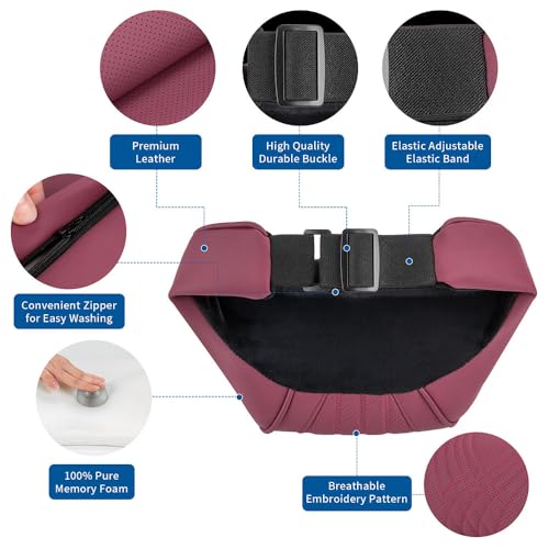 Dapucarin 車用ヘッドレスト 低反発素材 ネックピロー 運転用 レザーカバー付き ソフト 快適 シートヘッドピロー クッション ほとんどの車 SUV セダン ホームオフィス レッド (2個)